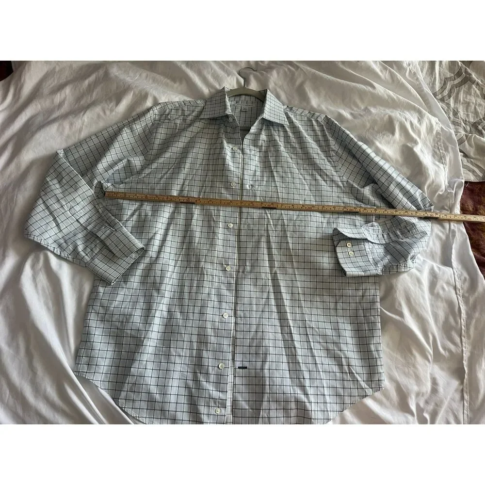 Vintage Banana Republic White Blue Windowpane Check Cotton Shirt Men's L 16-16.5